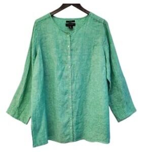 Tahari Seafoam Linen Button Down Tunic Blouse sz 2X